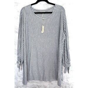 NWT Max Studio Long Top, Tied Sleeve Railroad Stripe Top 2X